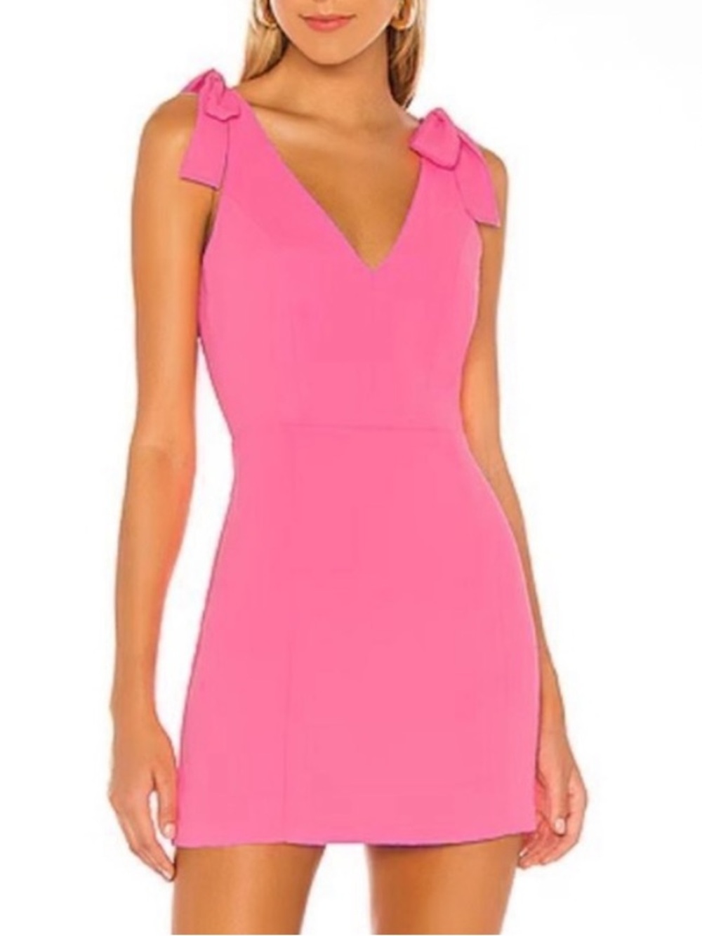 Amanda Uprichard Pink V-Neck Bow Strap Mini Dress
